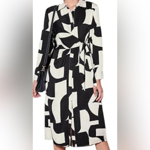 Vero Moda Geo Print Faux Wrap Midi Dress, Navy and White Color, Size M - Picture 5 of 9